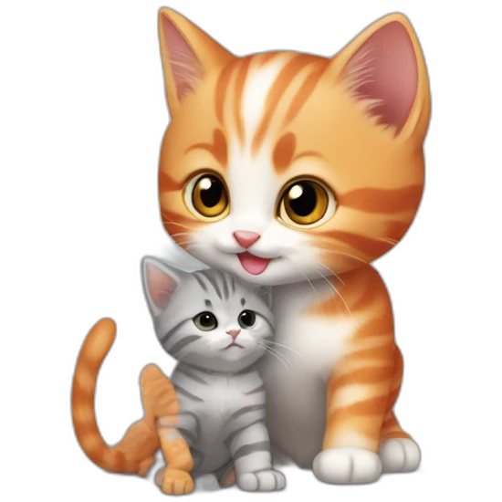 'small red kitten' playing with 'bigger grey striped kitten' emoji