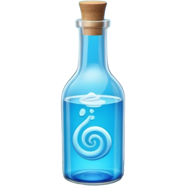 a neon blue motion tiled to the left with a round glass bottle no handle emoji