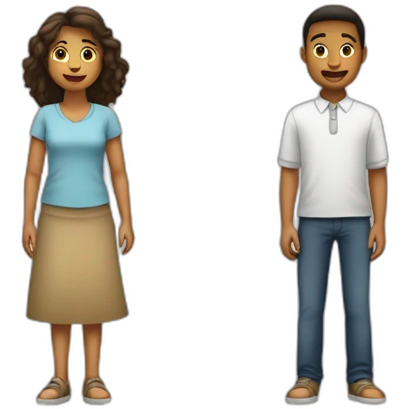 Fille allonger peid en l'arrair et garçon devant emoji