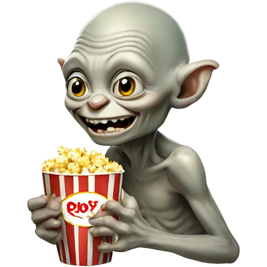 Gollum eating popcorn while smiling emoji