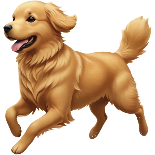 A Golden Retriever running on a beach at sunset, fur blowing in the wind, joyful expression. Motion capture, golden hour lighting, realistic water reflections. emoji