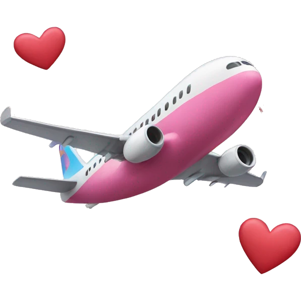 plane taking off with little hearts emoji