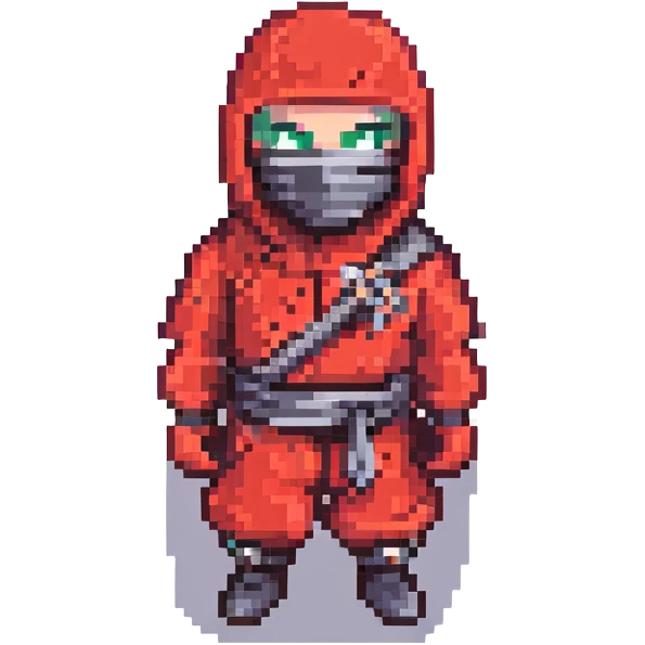 masked ninja, pixel art style, red outfit emoji