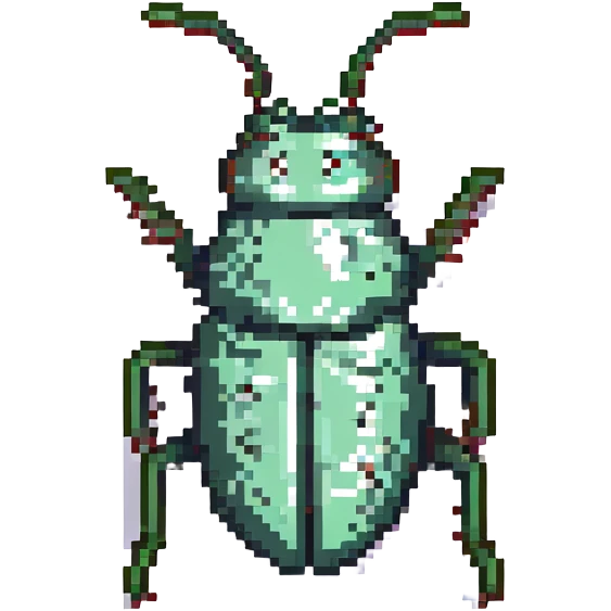 pixel art katydid, simplified green insect with antennae emoji