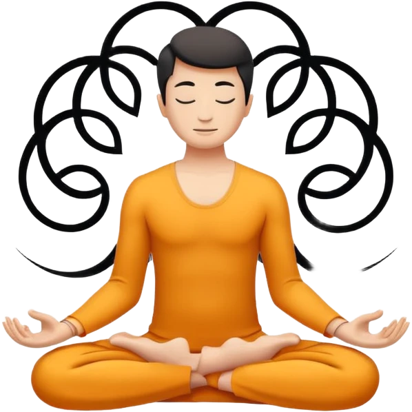 Minimalistic flat vector icon, iOS style, thin black contour on white background. Person in lotus pose with rising spiral energy above. No text, no shadows. emoji