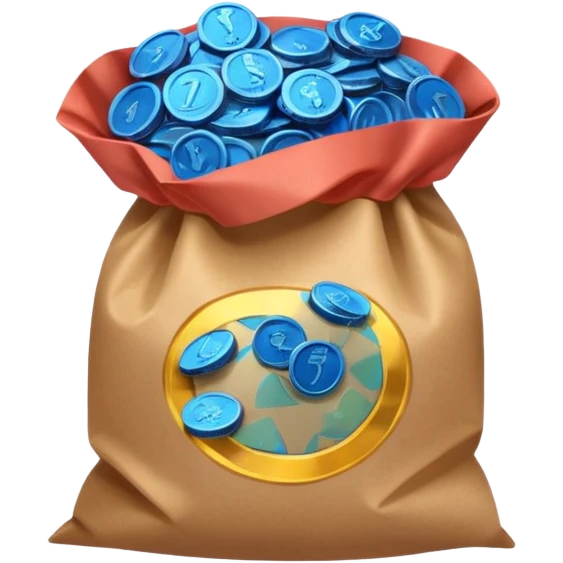 brown bag of blue coins emoji