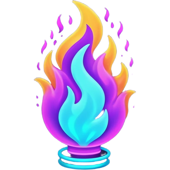 futuristic glowing neon flame, purple and cyan energy glow, dark background emoji