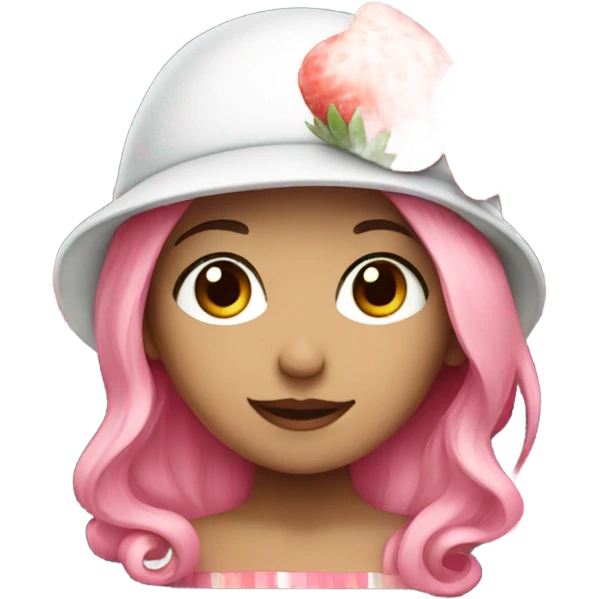 white girl, pink hair, strawberry hat emoji