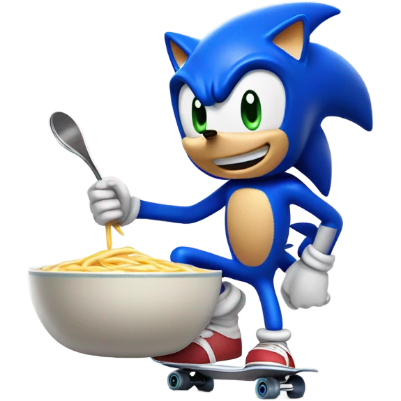 Sonic on skateboard  eating chicken noodle soup  emoji