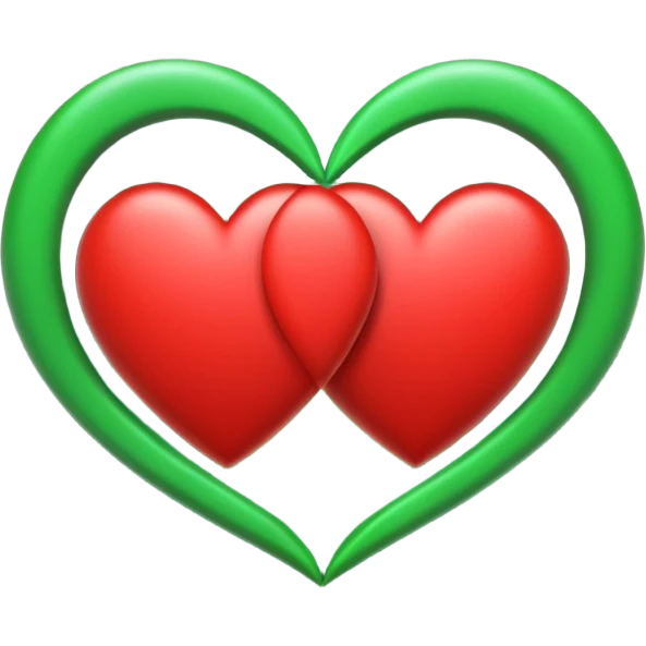 two hearts orbiting around each other like binary stars. one is red, the other is green emoji