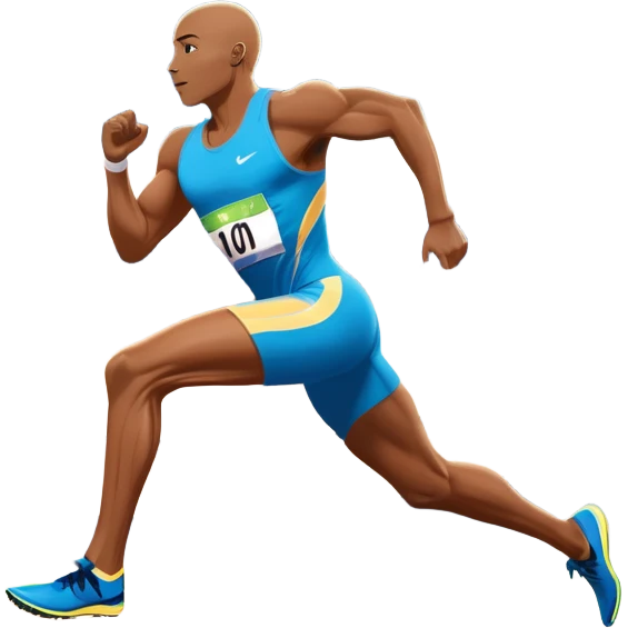 An icon depicting a sprinter in mid-run on a track, muscles tense with speed. The background shows a vibrant stadium filled with cheering fans, bright lights illuminating the track, and a clear sky above. The energy of the race and the thrill of competition are captured in motion.  emoji