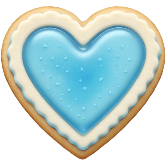 Realistic shortbread cookie in the shape of a heart with light blue jelly middle filling and sprinkled powder sugar on top. emoji