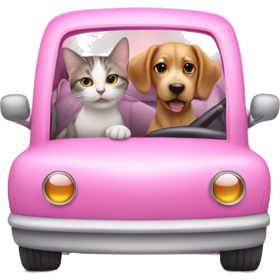 Cat and dog in pink car emoji