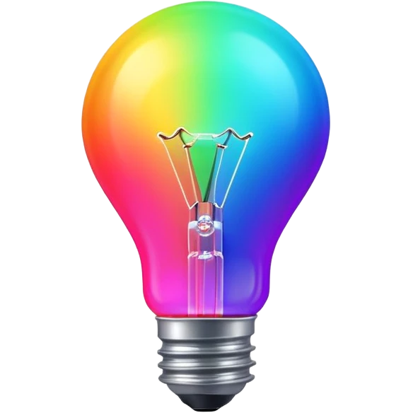 Generate a high-quality image of a glowing neon light bulb, bright vibrant colors, realistic glow effect, smooth gradient colors, no human figures, no facial features, no brand markings, simple dark background, high-reso
 emoji