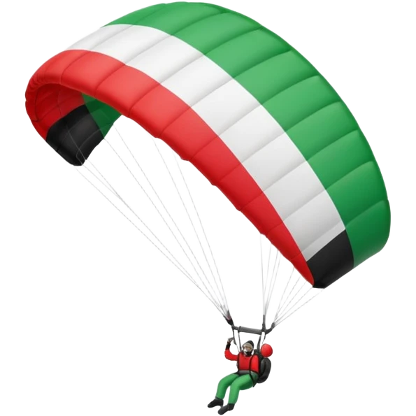 a paraglider flying a palestinian flag wing, respect scrupulously the correct shapes and colours of the palestinian flag, try again emoji