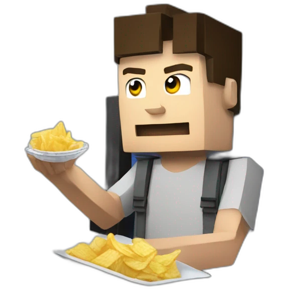Steve from Minecraft in a F16 eating chips emoji
