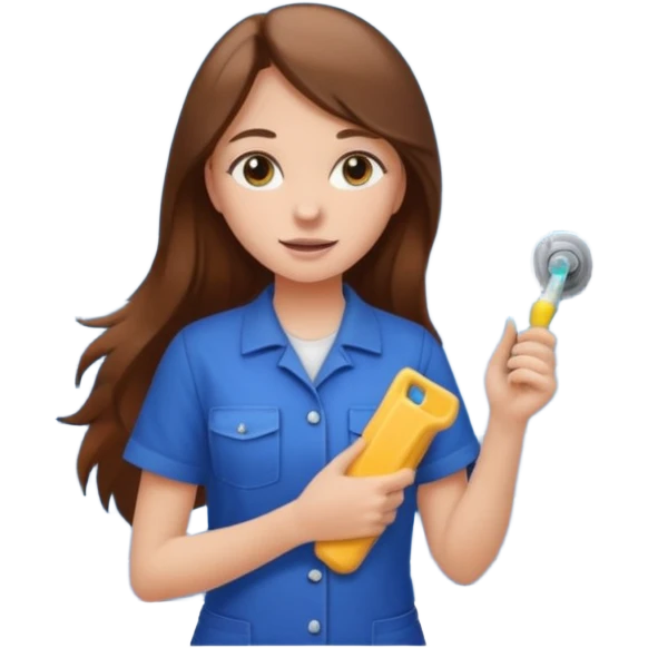 beautiful girl with long brown hair constructing new bathroom area with new shower and amenities  emoji