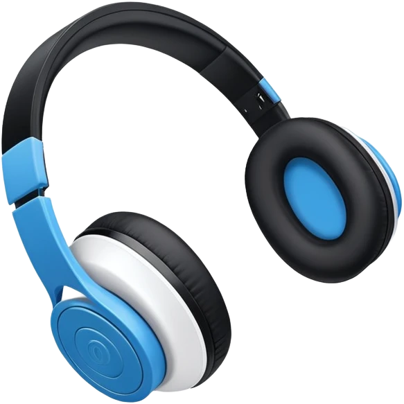 Black and blue and white wireless headphones as seen from a side view profile  emoji
