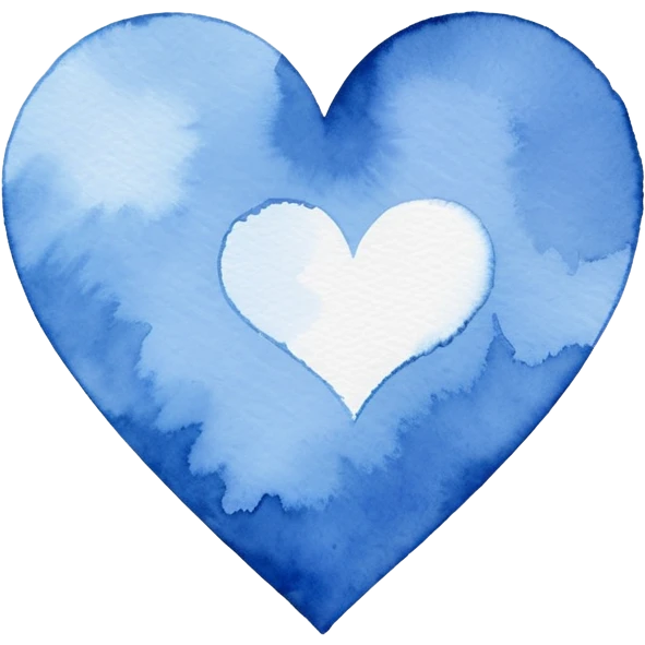 minimalist watercolor heart icon, monochromatic blue washes, soft bleeding edges, on textured white paper, serene and emotional, perfect for app icon, transparent background, flat lay --style raw --stylize 150 emoji