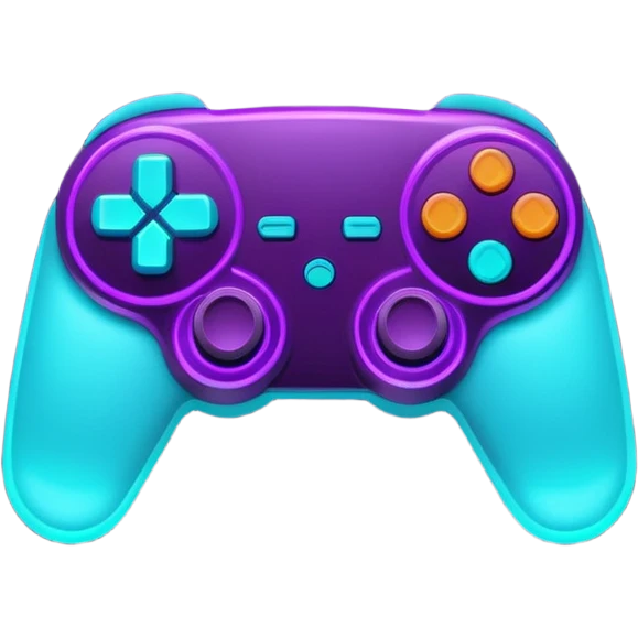 futuristic minimalistic glowing gamepad icon, purple and cyan neon light, dark tech background, 1:1 aspect ratio, no face emoji