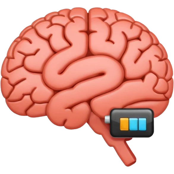 brain emoji with a low battery logo emoji