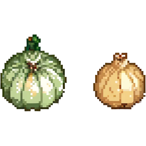 pixel art style garlic head and onion side by side emoji