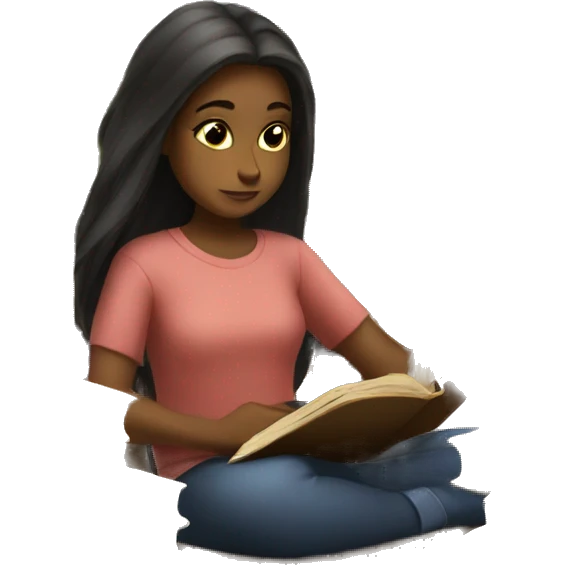 Girls sitting in a library reading a book emoji