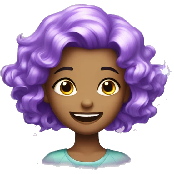 one girl with purple crystal hair, she is feeling happy and elated and excited, make her hair shiny with prisms and angles and edges emoji