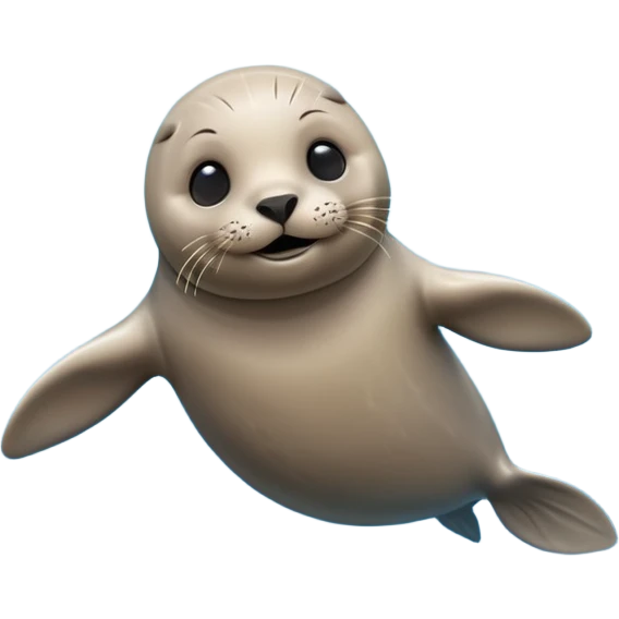 A 3D cartoon seal swimming with visible flippers, calm blue water, soft sunlight, Memoji-style realism. emoji