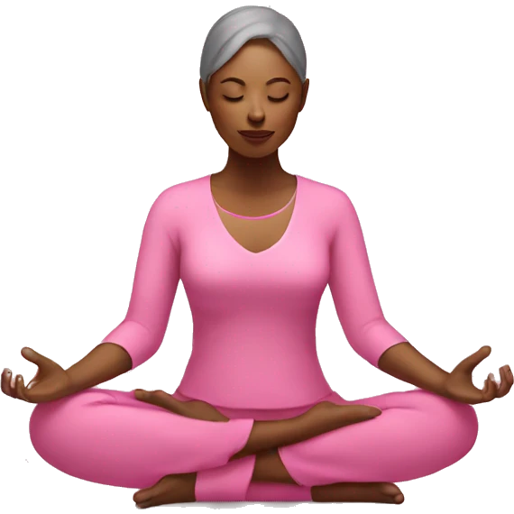Woman meditating wearing pink emoji