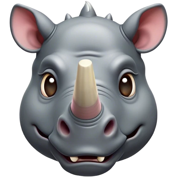 Cinematic Comical Rhinoceros Portrait Emoji, Head tilted dramatically with an exaggeratedly amused expression, featuring a striking, glossy slate-gray hide with a boldly textured horn, wide, expressive eyes filled with playful disbelief, Simplified yet hilariously expressive features, highly detailed, glowing with a slightly sassy glow, high shine, dramatic yet playful, stylized with an air of cheeky wild mischief, bright and endearing, soft glowing outline, capturing the essence of a spirited and over-the-top rhinoceros, so meme-worthy it feels like it could charge its way into internet fame instantly! emoji