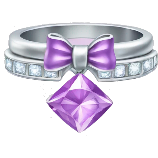 Silver diamond ring with a bow in light purple emoji