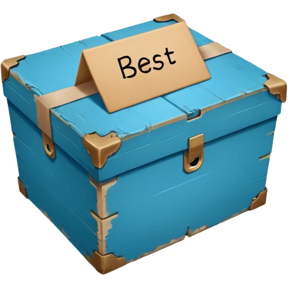 All Blue box laying down with the words ‘Best Kept’ written on top of it in cursive  emoji