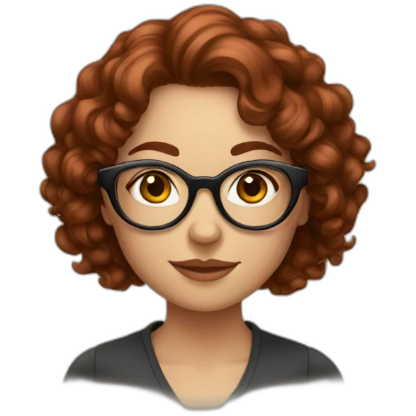 Woman; caucasian; roung transparent glasses; dark redhead; long curly hair emoji