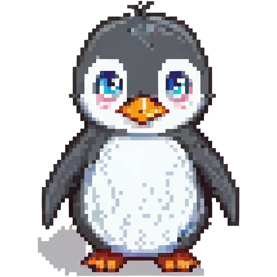 cartoon penguin, smiling, side/front view emoji