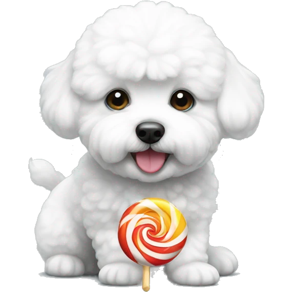 white bichon with candy  emoji