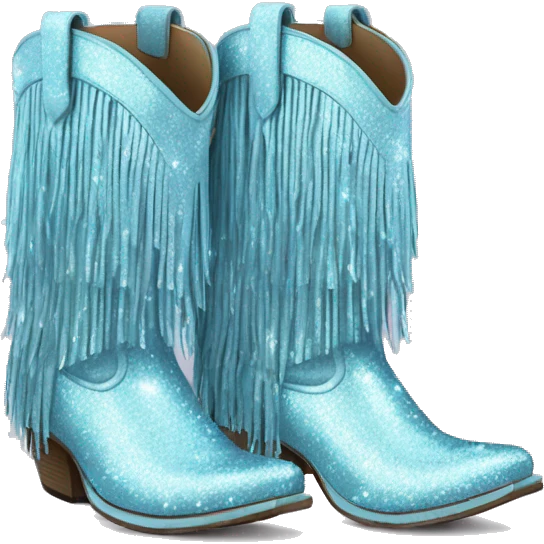 Realistic pastel blue fashion cowgirl boots with sparkly shiny glitter fringe on them. emoji