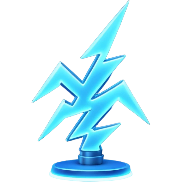 3d blue neon glowing transparent lightning emoji