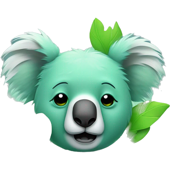 neon green koala crying and depressed with green leafs emoji