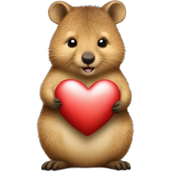 A realistic quokka holding a big heart emoji