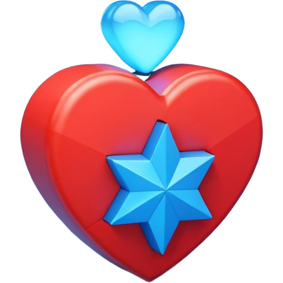 A blocky geometric red 3D heart with a glowing blue star inside emoji