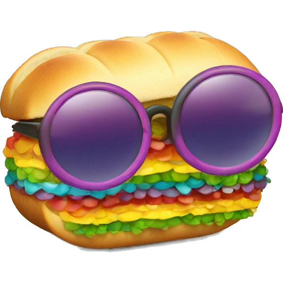 rainbow caterpillar with sunglasses eating a sandwich emoji