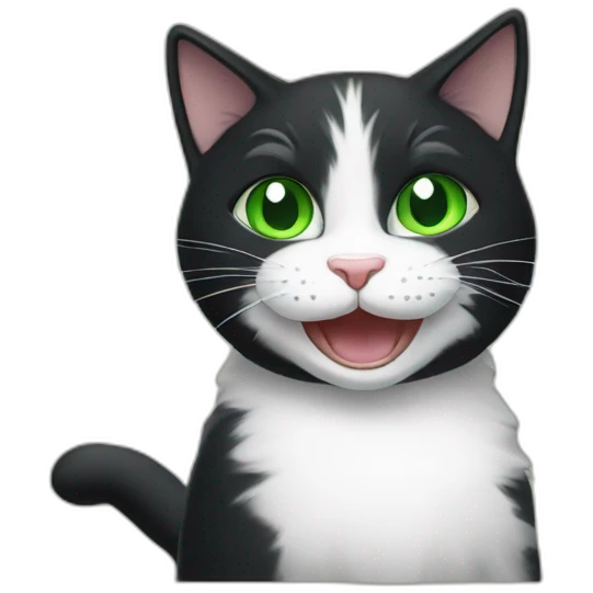 Black White cat with green eyes who laugh emoji