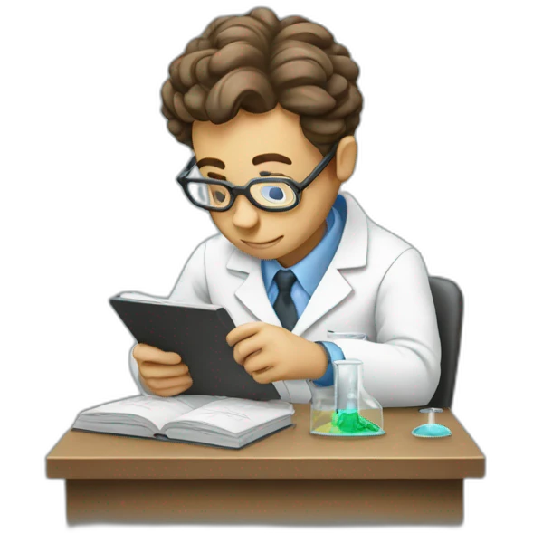 A scientist studying emoji