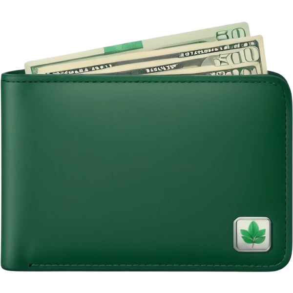 clean white men's wallet with dark green details, white banknotes with dark green elements visible, minimalist design emoji