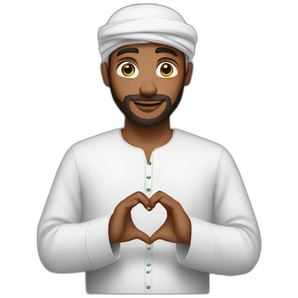 Man in Qamis who makes a heart with his hands emoji