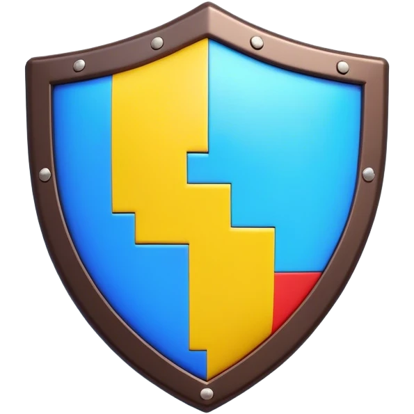 Clash of Clans aesthetic: Cinematic Playful Pixel 3D Shield Emoji, rendered in a 3D vector-style similar to standard emojis with minimal shading and bold, simplified shapes. A compact, distinct form with signature details, softly glowing with a pixelated adventure charm. Simplified yet unmistakably iconic, highly detailed and consistent, glowing with a soft radiance and high shine. Stylized with a touch of classic pixel-art charm and a soft glowing outline, capturing the essence of a beloved gaming relic with a friendly, playful manner! emoji