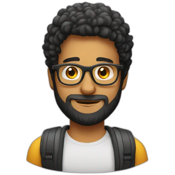 young brazilian man with beard and glasses and t-shirt like a tech bro, hair must be straight hair emoji