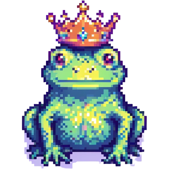 pixel art crowned frog with sparkles emoji