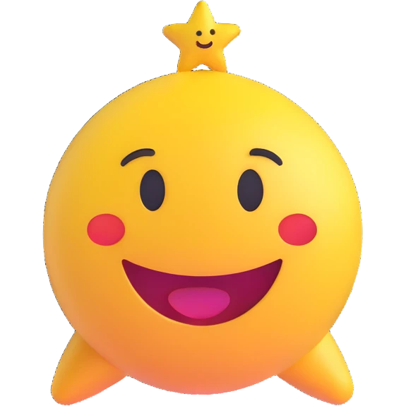 3D smiley emoji, round shape, lucky star, lucky face emoji